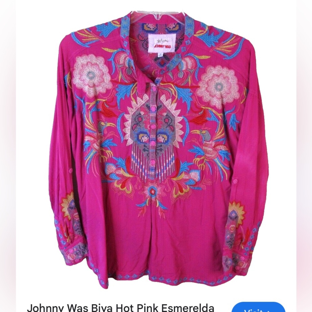 Johnny Was Biya hot pink Esmeralda challis tunic  boho western embroidered.